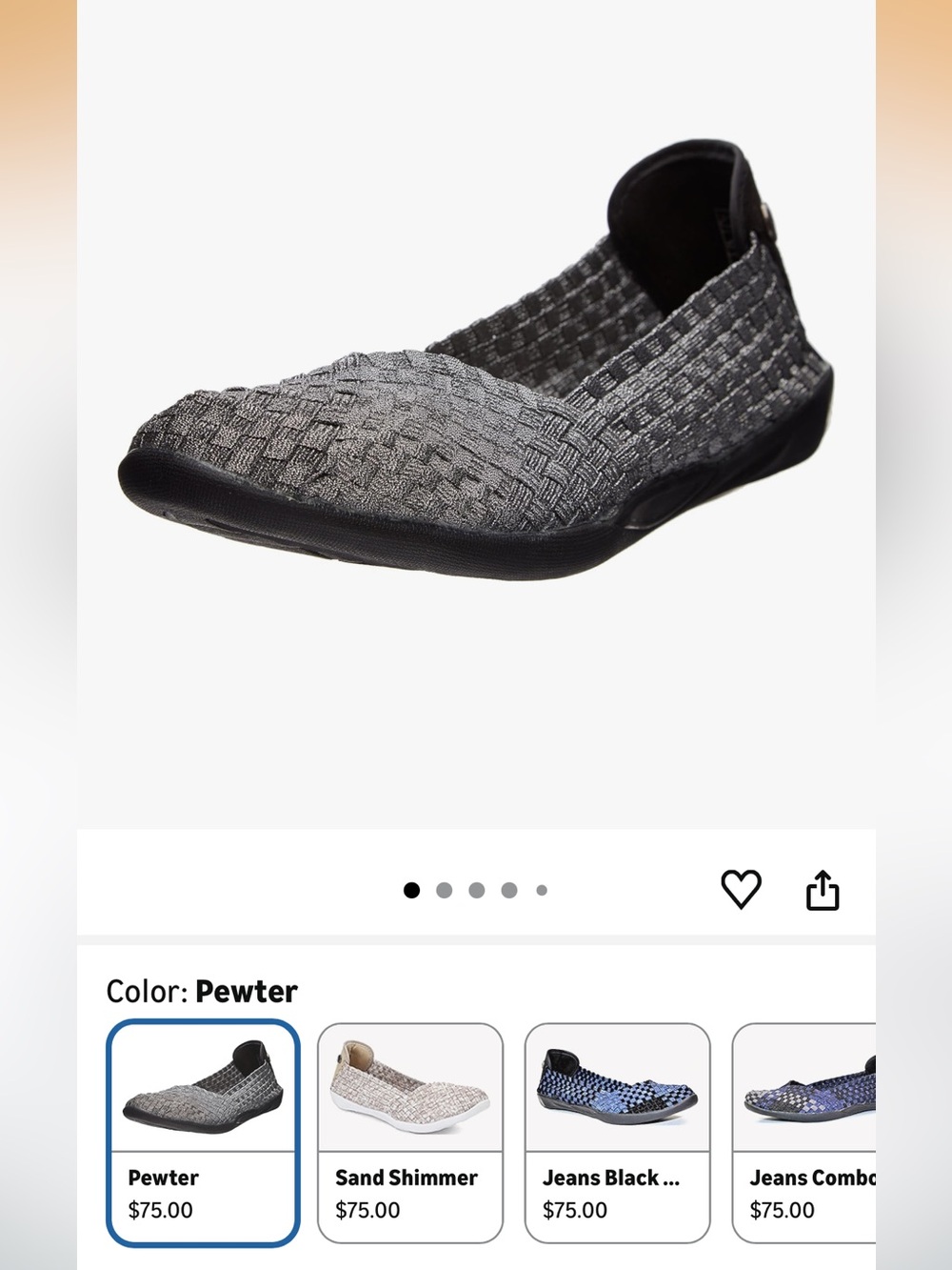 BERNIE MEV SIZE 9.5/10. Pewter Woven Slip-On Flat